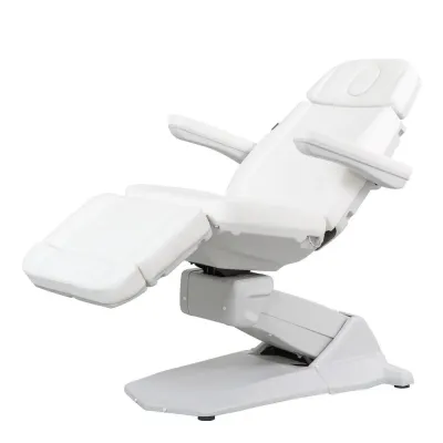 Table esthétique électrique Maxi Smart avec 4 moteurs, chauffage intégré et revêtement PU blanc, réglable pour institut de beauté ou spa