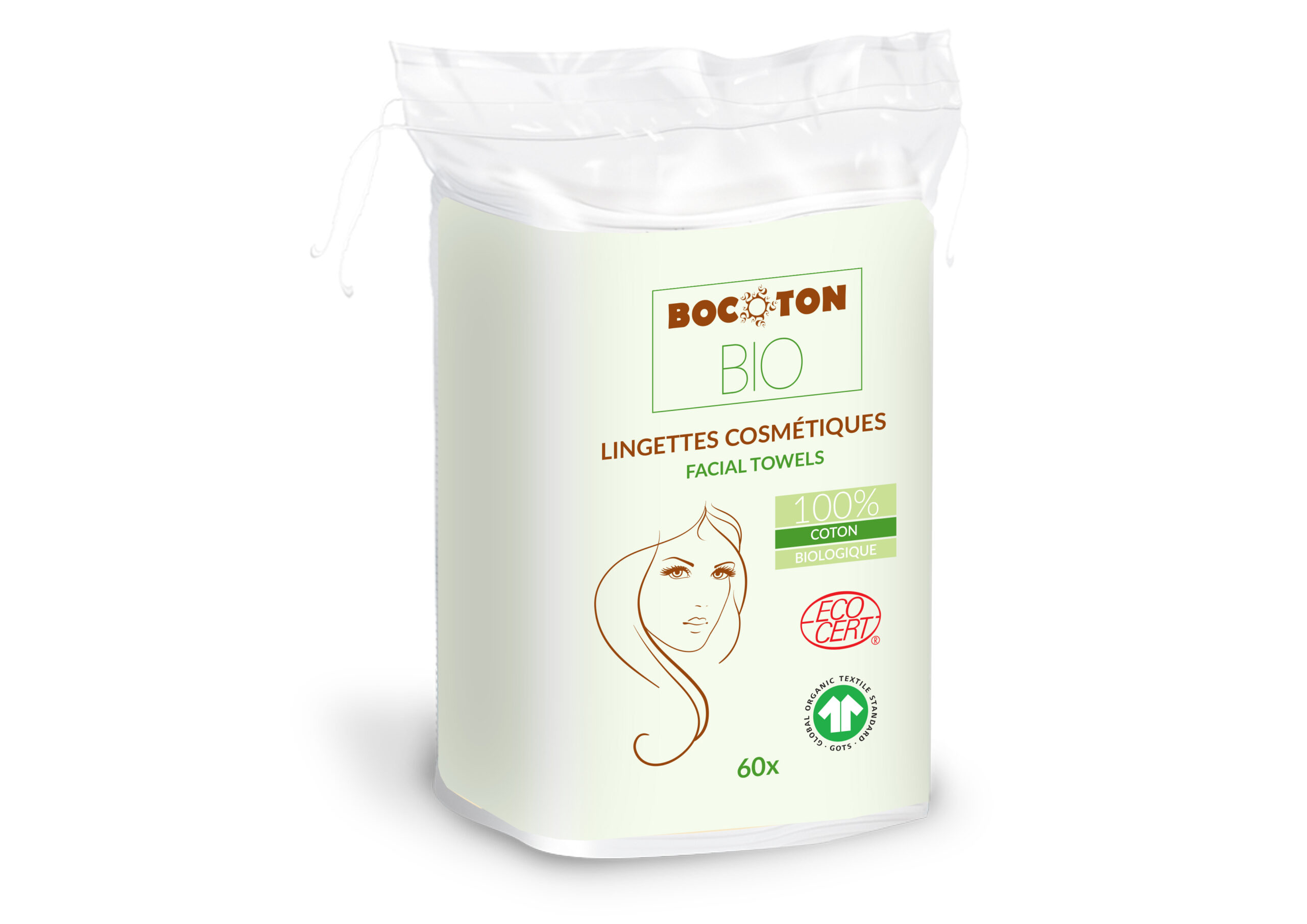 Bocoton Maxi rectangles de coton bio x 40 – paquet de rectangles en coton biologique pour démaquillage et soins quotidiens.