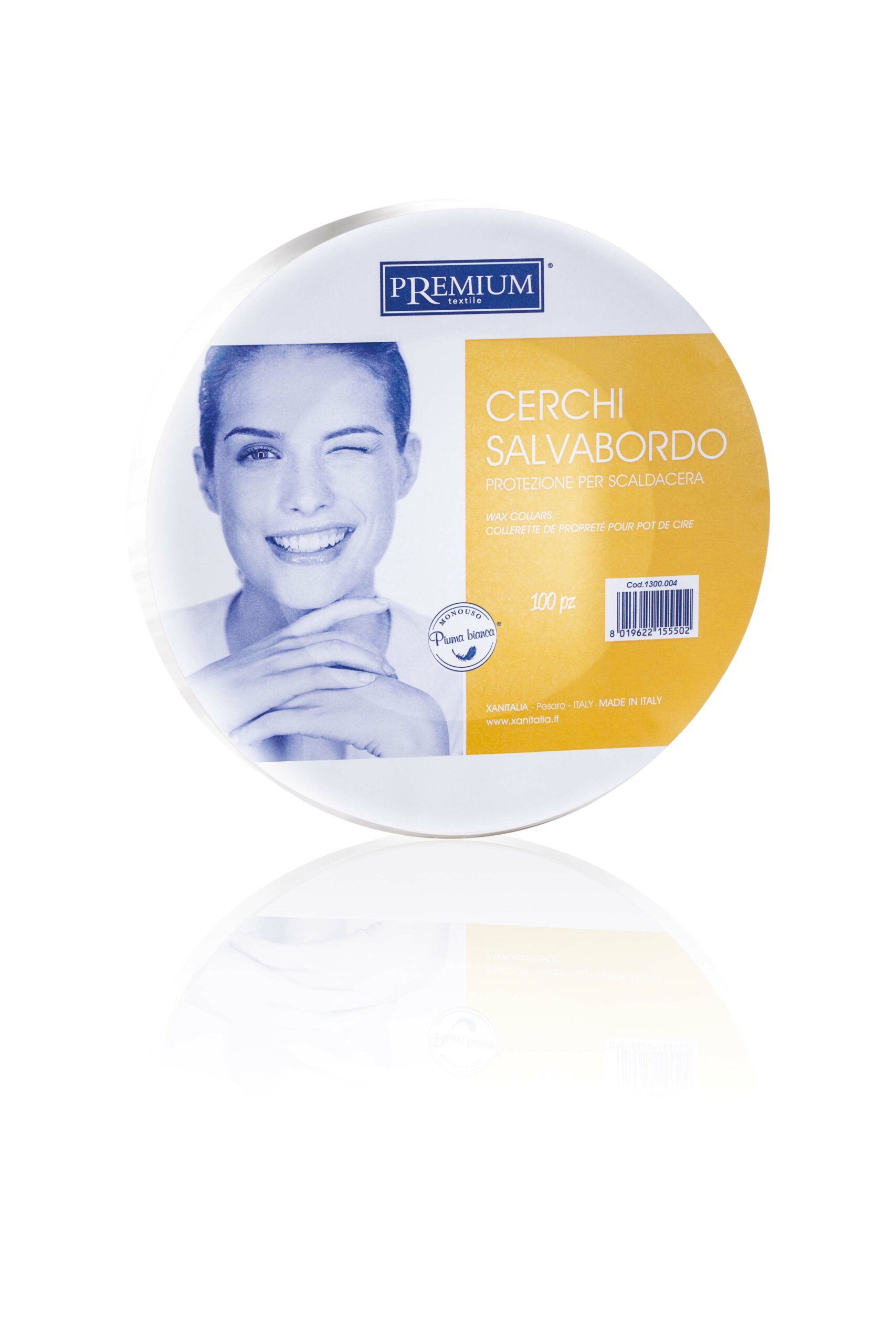 Pack de collerettes de protection Xanitalia de 16 cm de diamètre destinées à protéger les pots et chauffe-cires contre les coulures pendant les prestations d’épilation.