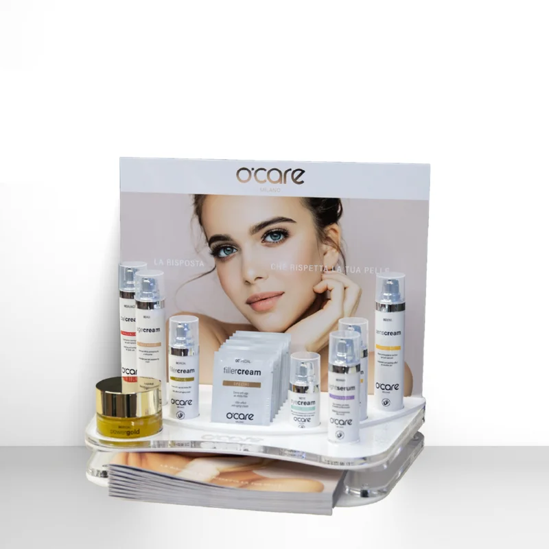 Présentoir O’Care Milano avec produits cosmétiques pour la revente en institut