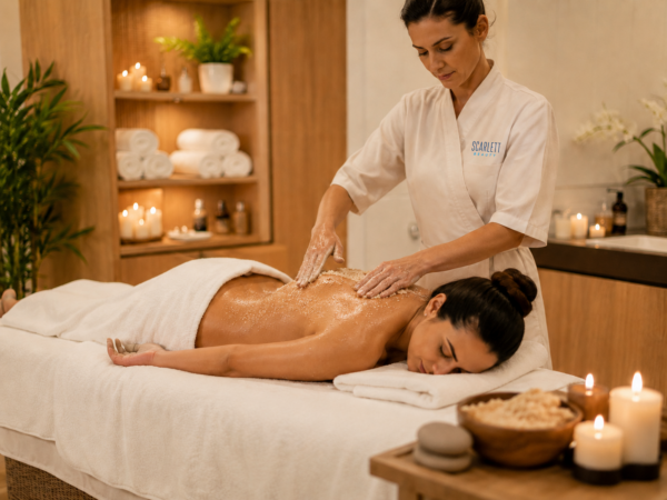 Formation professionnelle gommage du corps et soins exfoliants chez Scarlett Beauty à Braine-l'Alleud en Belgique.