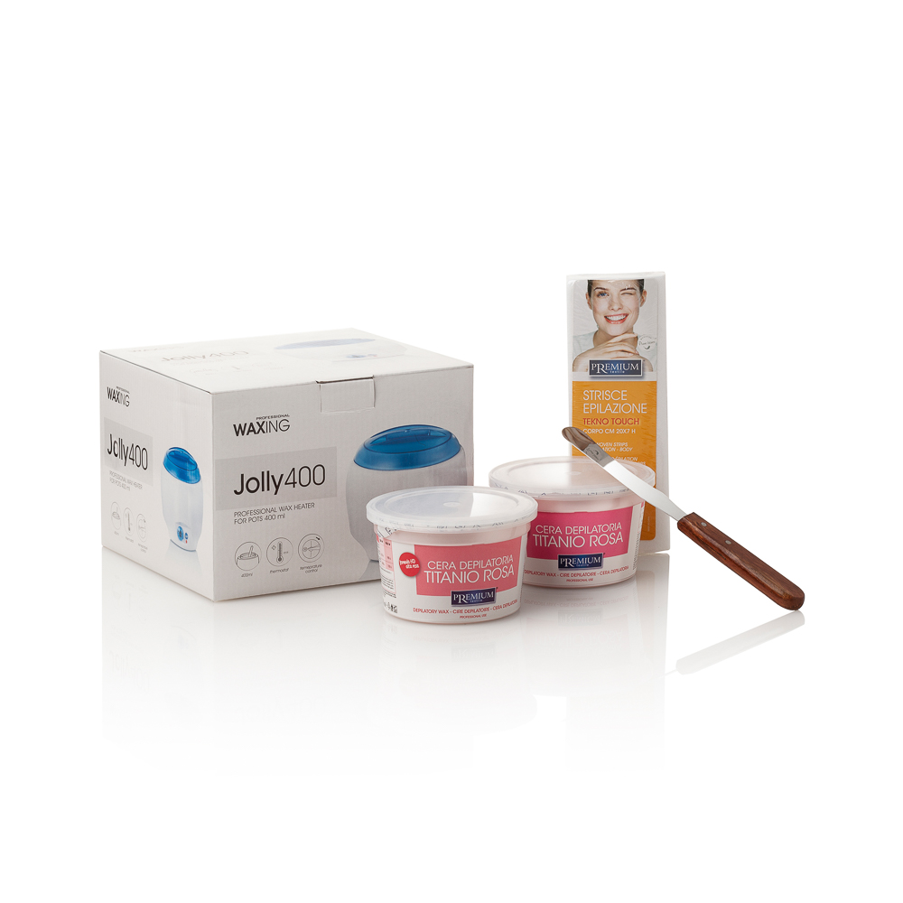 Kit épilation chauffe-cire Joly 1500.860 avec cire Titane rose et bandes