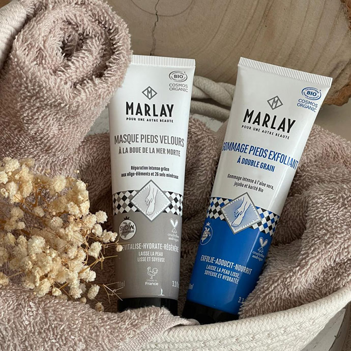 Masque Pieds Velours et Gommage Pieds Exfoliant Marlay Cosmetics